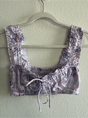 Revolve More To Come Sloane Ruched Purple Floral Crop Top size XS